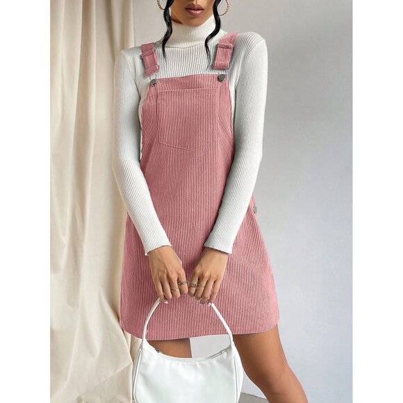 Corduroy overall mini dresss front pocket pink - Picture 1 of 7